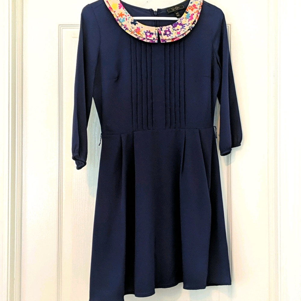 Navy Blue Dress with Floral Collar
